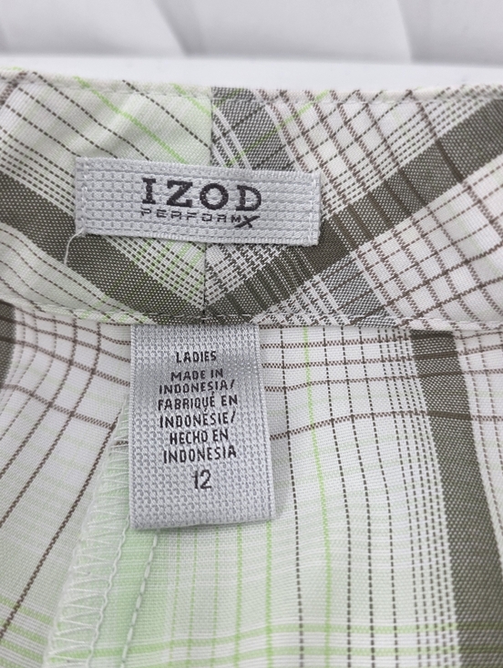 IZOD PerformX Women's Plaid Bermuda Golf Shorts Green White Plaid Size 12. - Picture 2 of 8